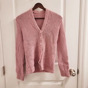 Handknit Lovely Pink Vintage Grandmacore Soft Button Down Cardigan One Size l